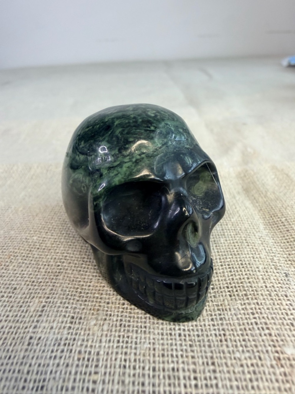 Small Green Jasper Crystal Skull Carved Stone Decor